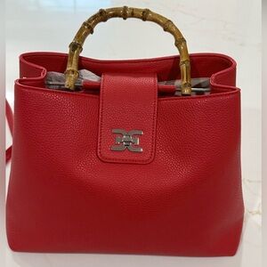 Sam Edelman Red Shoulder Bag with Bamboo Handles
